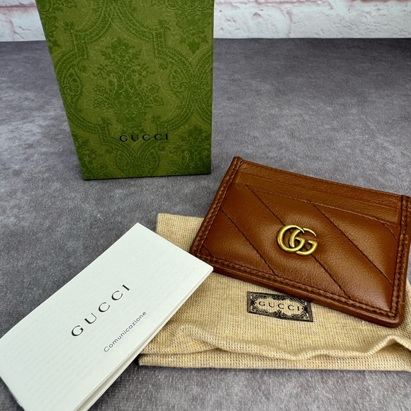 Gucci Handbags - Gucci Marmont Diagonal Quilted Leather Card Holder Wallet Gg